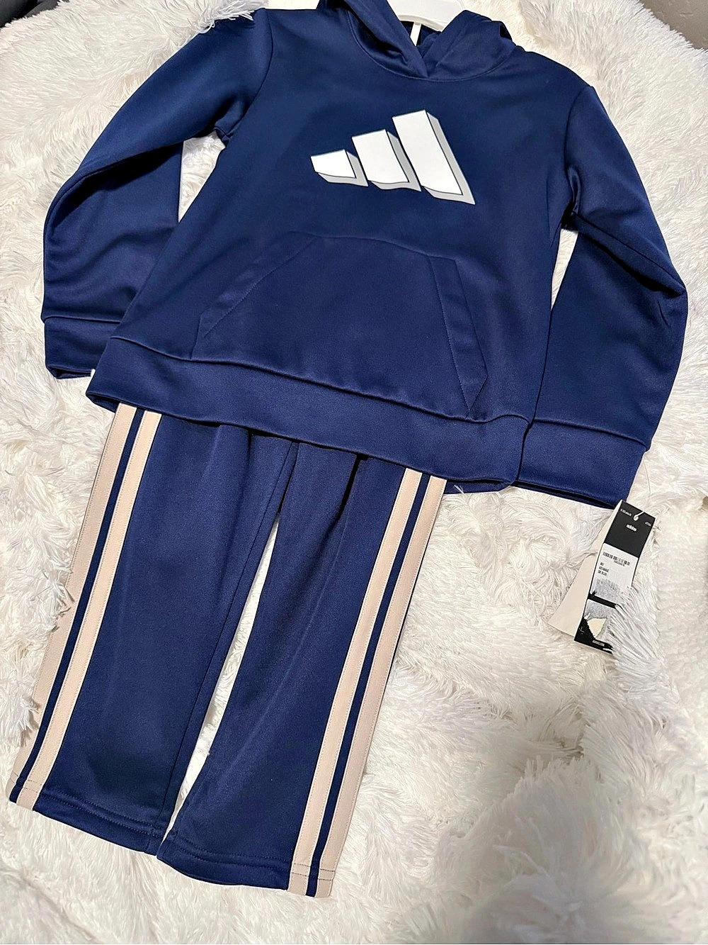 adidas Kids 3-Stripes Fleece Hoodie and Joggers Set Blue & White